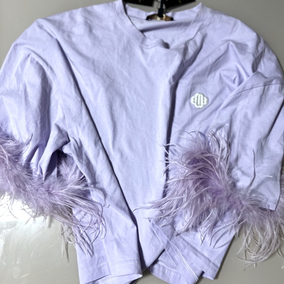 MAJE Plume Feather Trim Tee. Size 40 French/8US. NWT - Picture 6 of 11
